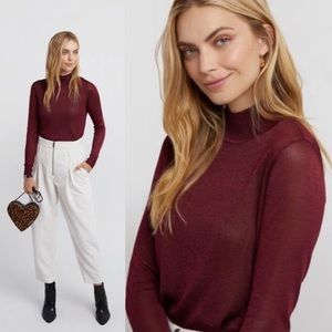 Rebecca Minkoff Adele sweater light mesh knit top burgundy long sleeve blouse
